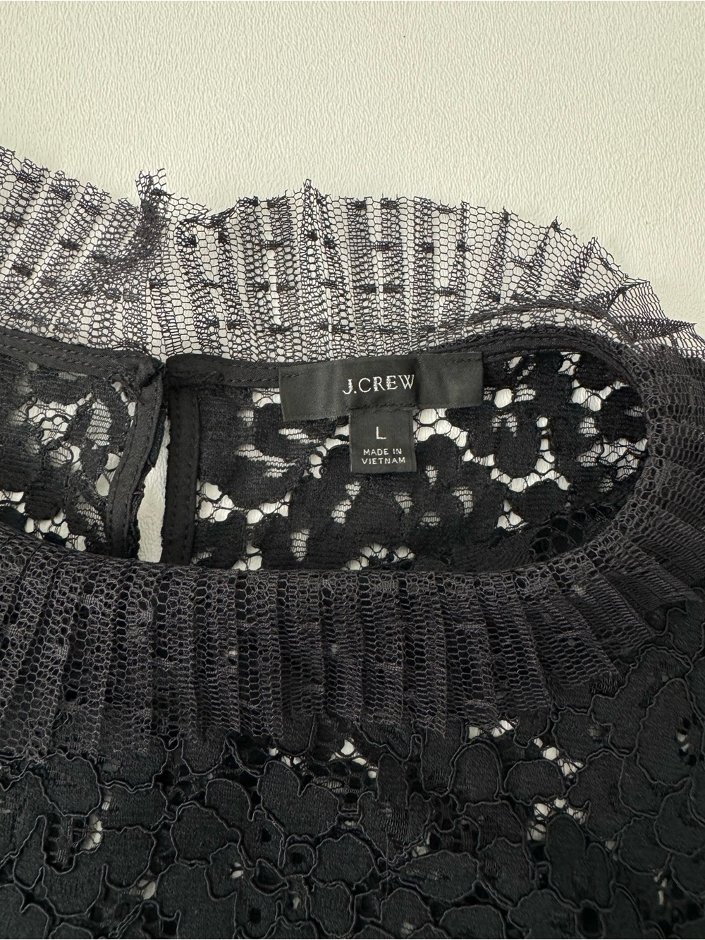 J.Crew Black Lace Blouse Sheer Floral Top Mesh Goth Boho Bell Sleeve Prom event - Picture 3 of 9